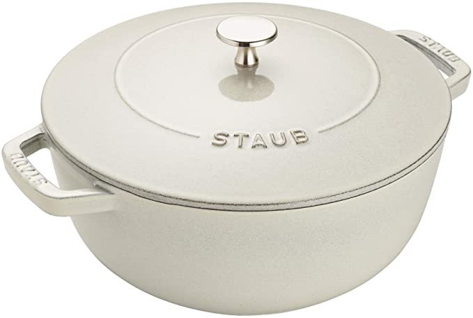 STAUB 117324107 Cast Iron Round Cocotte, 3.75-qt, White Truffle