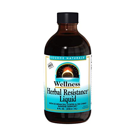 Source Naturals Wellness Herbal Resistance Liquid Immune Defense Supplement & Immunity Booster with Echinacea, Elderberry & Yin Chiao - Alcohol Free - 8 OZ