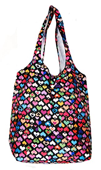 Trendy Sturdy Shopping Tote Bag - Color Hearts Pattern