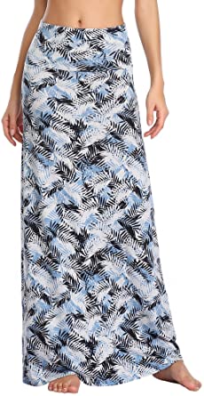 Urban CoCo Women's Stylish Spandex Comfy Fold-Over Flare Long Maxi Skirt