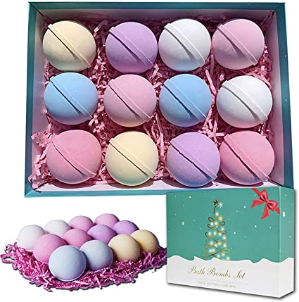 Bath Bombs, 12 Packs Bath Bomb Gift Set with Natural Essential Oils, Fizzies Body Moisturize Bubble Spa Bath for Women Kids Girlfriend, Gift for Birthday Christmas Anniversary Women Mom Girlfriend