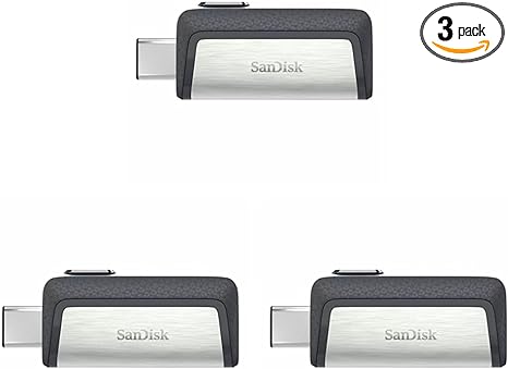 SanDisk 64GB Ultra Dual Drive USB Type-C - USB-C, USB 3.1 - SDDDC2-064G-G46, Grey/Silver (Pack of 3)