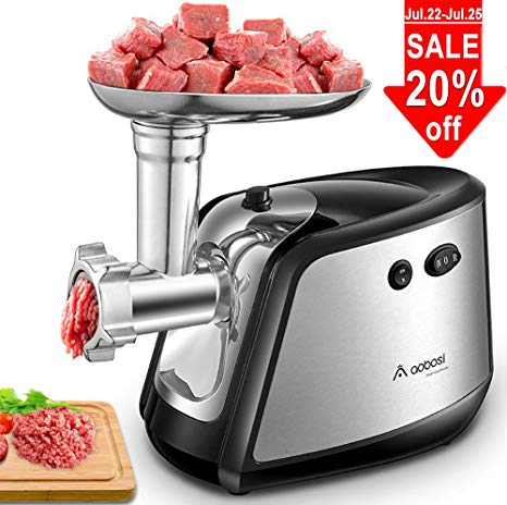 【Upgraded】Aobosi Electric Meat Grinder, 3-in-1 Stainless Steel Meat Mincer with 3 Grinding Plates, Sausage Maker Kit&Kibbe Attachment | Food Grade Material | 1200W Max Grinder for Home&Commercial Use