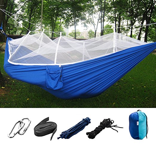 Vicona Portable Double Camping Parachute Fabric Hammock with Mosquito Net -Lightweight Durable Nylon Hammock For Outdoor Travel Indoor Camping Hiking Backpacking Backyard.