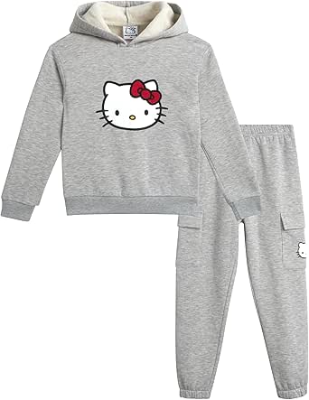 Hello Kitty Girls' Sweatsuit Set - 2 Piece Hoodie Sweatshirt and Joggers Sweatpants - Cargo Pants Set for Girls (2T-12)