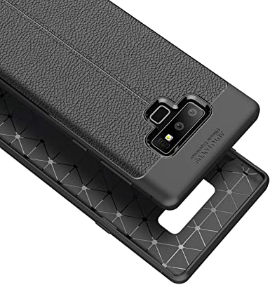 DEVMO Phone Case Compatible with Samsung Galaxy Note 9 TPU Bionic Leather Gel Rubber Full Body Protection Shockproof Cover Case Drop Protection Black