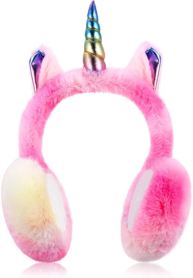 Unicorn Winter Earmuffs, Cartoon Ear Plush Fluffy Warm Foldable Soft Warmers