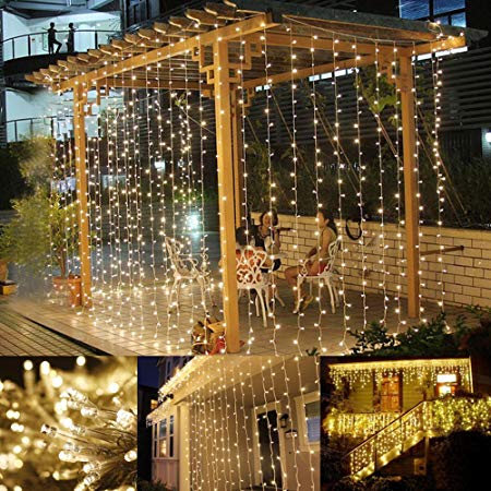 LE LED Window Curtain String Light, 306 LEDs Icicle Light String, 9.8ft x 9.8ft, 8 Modes Setting, Warm White Fairy Light String for Indoor Outdoor Wall Decoration Wedding Party Home Garden