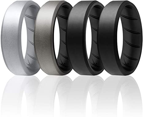 ROQ Silicone Ring for Men - Breathable Silicone Rings with Comfort Fit Air Flow Design - Comes in 1/4/7 Packs - Mens Silicone Rubber Medical Grade Bands - Safe Silicone Wedding Ring for Men