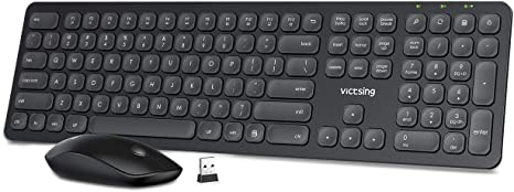 VicTsing Wireless Keyboard and Mouse Combo[Scissor-Switch & Whisper Quiet], 2.4G Slim Wireless Keyboard with Stand and Silent Mouse, Nano USB Receiver, for PC Computer Laptop Mac Windows,Black