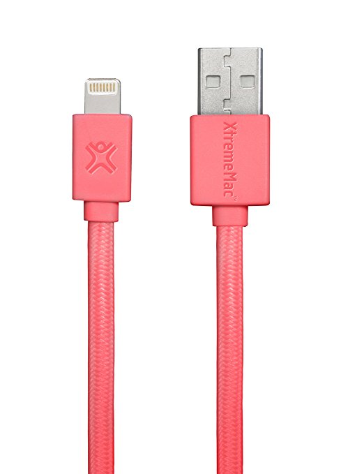XtremeMac Apple MFI Certified Flat Nylon Lightning Cable 1M (Pink)