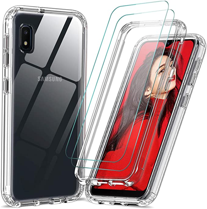 Samsung Galaxy A10e Case, Samsung A10e Case with Tempered Glass Screen Protector [2 Pack], LeYi 360 Full Body Shockproof Hard PC Soft TPU Hybrid Bumper Crystal Clear Protective Phone Cases for A10e