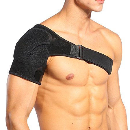 Doact Compression Shoulder Support Brace Adjustable Upper Arm and Shoulder Wrap for Rotator Cuff Shoulder Tear Injury AC Joint Dislocation Prevention and Recovery - Compatible with Hot/Cold Pad