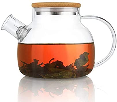 CnGlass Glass Teapot with Bamboo Lid,30.4oz Clear Teapots with Removable Infuser,Stovetop Safe Teapot for Loose Leaf and Blooming Tea,Flowering Tea Gift Set…