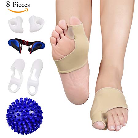 Bunion Corrector and Bunion Relief Care Kit for Tailors Bunion, Hallux Valgus, Big Toe Joint, Hammer Toe, Toe Separators Spacers Straighteners Splint with Foot Massage Ball