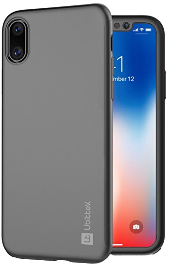 iPhone X Case with [Tempered Glass] Screen Protector, Ubittek 360 Degree All-around Ultra Thin Full Body Coverage Protection Dual Layer Hard Slim Case with Tempered Glass Screen Protector for iPhone X