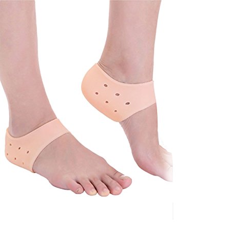 Voberry® 1 Pair Silicone Gel Hole Cushion Pad Heel Moisturizing Cracked Skin Feet Pressure Pain Relief Socks for Foot Care Protectors (Khaki)