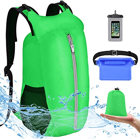 VBIGER Waterproof Dry Bag Backpack - 20L Free Phone Pouch Bum Bag Set - Lightweight Floating Dry Sack with Adjustable Shoulder Strap - for Beach Swimming Kayaking Camping Skiing Hiking Fishing