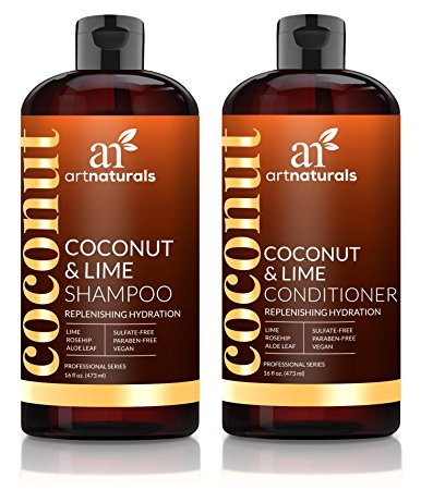 ArtNaturals Coconut-Lime Shampoo and Conditioner Set – (16 oz X 2) - Replenishing Hydration - Deep Moisturizing For All Hair Types – Coconut, Lime, Aloe Vera and Rosehip