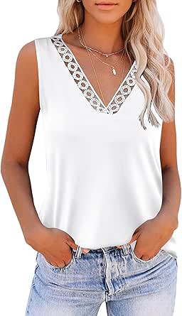 Zeagoo Women 2024 V Neck Lace Tank Tops Summer Floral Print Loose Fit Tops Sleeveless Shirts Casual Trendy Blouse