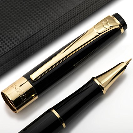 Fountain Pen Fine Nib with Gift Case and Ink Refill Converter - Showtime Black Limited Edition- Best Modern Classic Executive Writing Pens Set For Standard Calligraphy Cartridge
