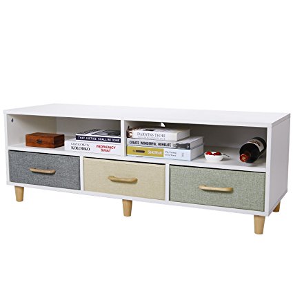 Lifewit Wood TV Stand Contemporary Entertainment Center Cabinet with 3 Drawers and 2 Shelves, White