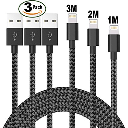 [3-Pack] iPhone Cable 1m / 2m / 3m Emmabin Lightning Cable - USB iPhone Lightning Cord for iPhone 6S Plus 6 Plus 7 Plus 5 5S 5C SE, iPad Pro Air, iPad Mini 2 3 4, iPod - iOS10