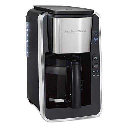 Hamilton Beach Programmable 12 Cup Coffee Maker, Easy Front Access Deluxe, Brew Options, Black and Stainless (46320),