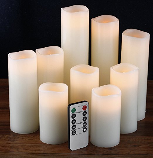 Comenzar Battery Powered Real Wax Pillar Flameless LED Candle Set (4/5/6/7/ 8/9)-Inches with 10-key Remote Control Timer (2/4/6/8 Hours)