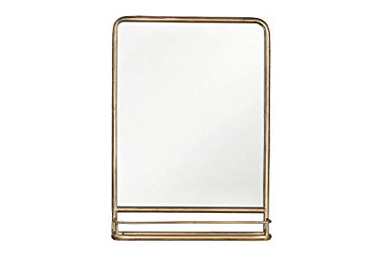 Creative Co-op Rectangle Metal Wall Mirror with Shelf, Single Vanity, Brass
