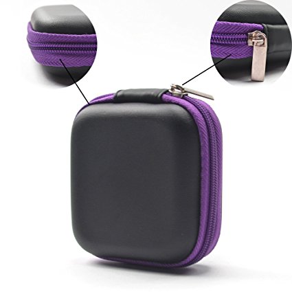 Case Star ® Black Color Square Shaped Carrying Hard Case Storage Bag for MP3/MP4 Bluetooth Earphone Earbuds with Mesh Pocket, Zipper Enclosure, and Durable Exterior  Case Star Velvet Bag (Square Earphone Case - Black/Purple)