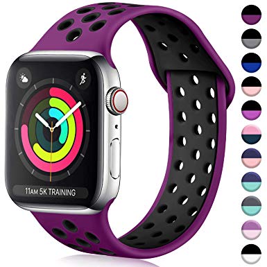 ilopee Sweat-Proof Sport Band Compatible with Apple Watch 42mm 44mm Series 5 4 3 2 1, Pulm/Black, M/L