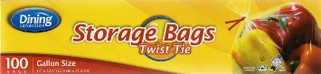 Dining Collection Storage Bags Original Twist-tie 100 X Gallon Size Bags  100 X Ties 1