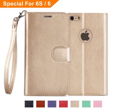 iPhone 6S Case iPhone 6 Case FYY Luxury Gold Premium PU Leather Wallet Case Protective Cover for Apple iPhone 66S Gold