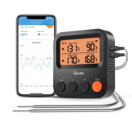 Govee Wireless Digital Meat Thermometer, Remote Bluetooth Grill Monitor with Smart Temperature Notification Alerts, 230ft Range with 2 Probes, Timer, and Backlight, for Cooking, BBQ, Smoker, Kitchen