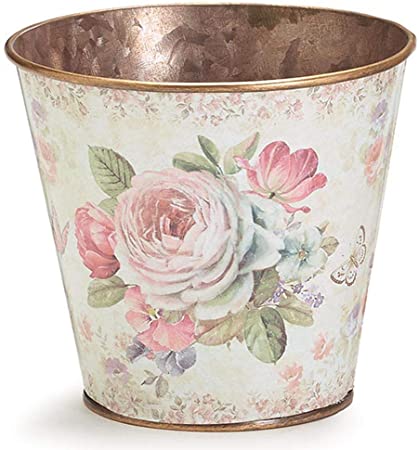 Vintage Style Floral Galvanized Metal Planter Pot