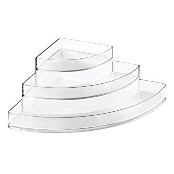 InterDesign Linus Spice Storage Rack – 3-Tiered Corner Organizer for Kitchen, Pantry, Cabinet or Countertops, Clear