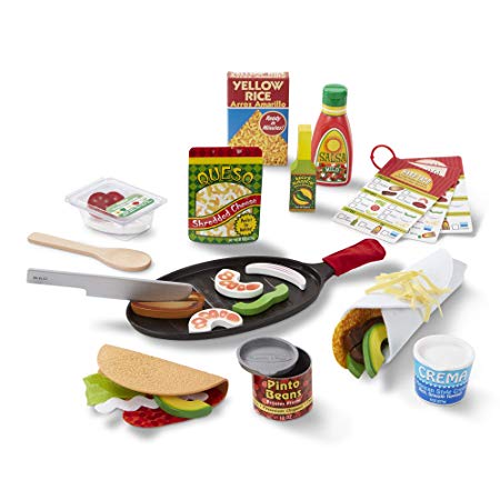 Melissa & Doug Fill & Fold Taco & Tortilla Set, 43Piece – Sliceable Wooden Mexican Play Food, Skillet, & More