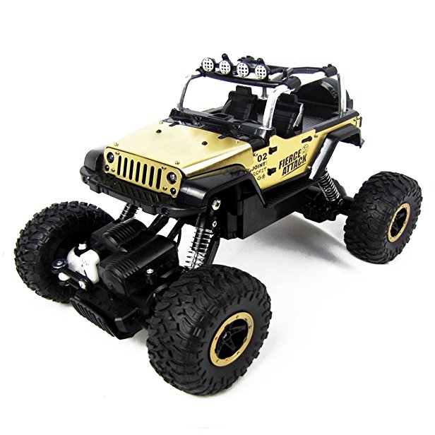 Tuptoel RC Cars 1/18 Scale High Speed RC Truck 4 Wheel Drive Jeep Crawler Truck 2.4Ghz 4WD High Speed Remote Control Racing Cars Electric Fast Race Buggy Hobby Car - Golden