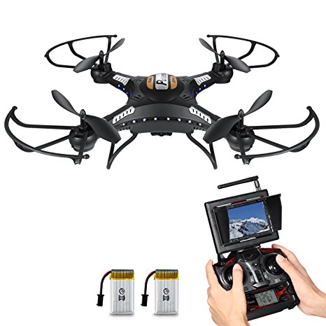 RC Quadcopter, Potensic® F183DH Drone RTF Altitude Hold UFO with Newest Hover and 3D Flips Function, 2MP HD Camera & 5.8Ghz FPV LCD Screen Monitor - Black