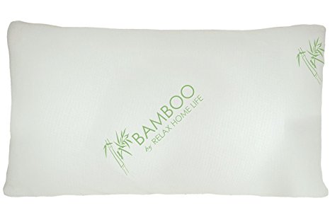 Hypoallergenic Bamboo Pillow With Shredded Down Alternative Fill and Stay Cool Removable Cover With Adjustable 2 Zipper Design To Change Fill Level For Desired Height By Relax Home Life (King)