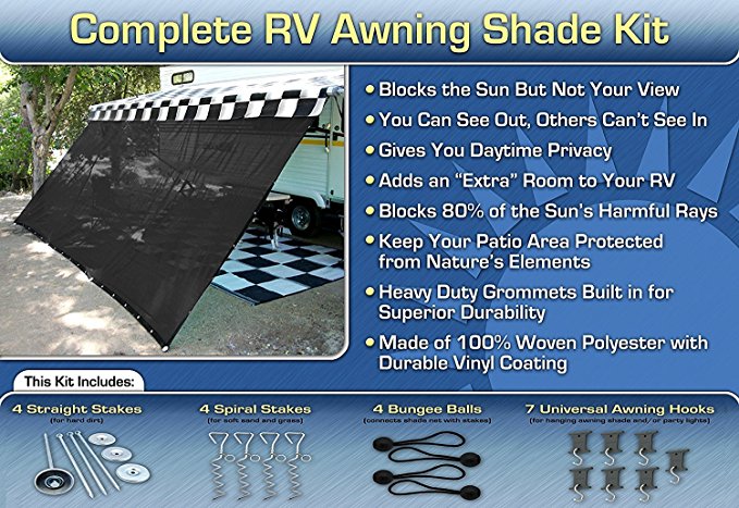 RV Awning Shade Complete Kit 8'x20' (Black)
