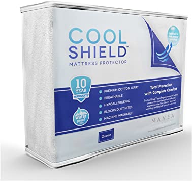 Cool Shield No Allergy Waterproof Mattress Protector - Breathable Terry Cover Protects Against Dust Mites, Allergens, Bacteria, Mold and Fluids - See Reviews - Machine Washable Mattress Protector - Best 10-yr Guarantee - Size: Queen (60 in x 80 in)