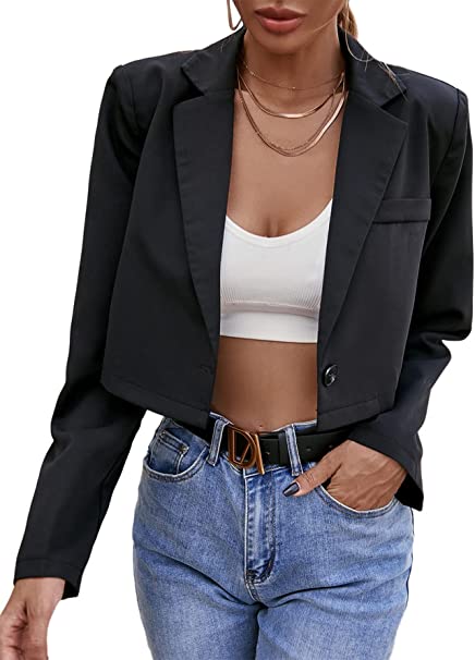 Milumia Women's Collarless Work Office Business Casual Cropped Blazer Jacket