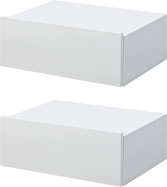 HOMCOM Lot de 2 Tables de Chevet murales - Lot de 2 Tables de Nuit - tiroir Coulissant, Plateau - Panneaux Particules Blanc