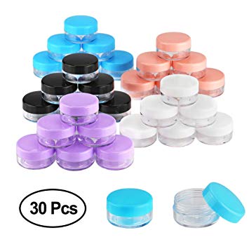 Accmor 30 Pieces 10g Sample Containers with Lids Makeup Travel Containers with 5 Pieces Mini Spatulas