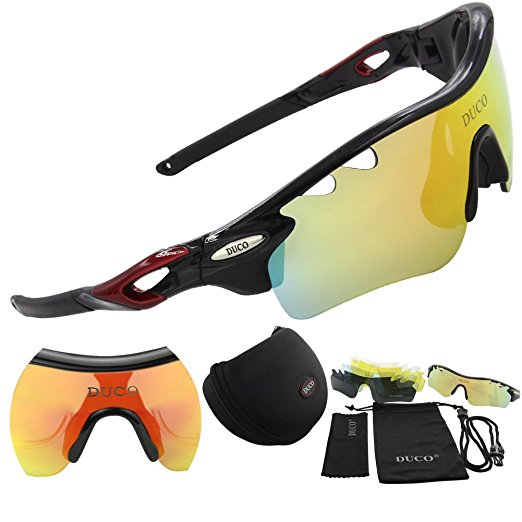 DUCO POLARIZED Sports Sunglasses UV400 Protection Cycling Glasses With 5 Interchangeable Lenses for Cycling, Baseball ,Fishing, Ski Running ,Golf