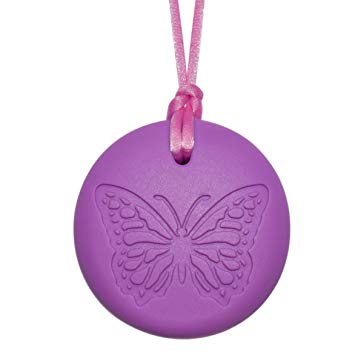 Butterfly Chew Necklace for Girls - Sensory Jewelry for Girls by Munchables (Purple)