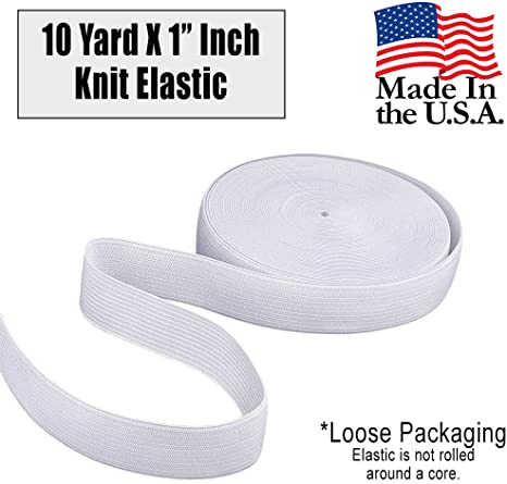 Barcelonetta | 10 Yard X 1" Inch | Sewing Elastic | Elastic Band Cord | Knit Roll, Stretch, Craft Elastan | Made in USA, Loose Packaging (White)
