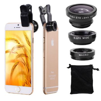 XCSOURCE® 180 Degree Fish Eye Lens   Wide Angle   Macro Lens Kit for iPhone 4, 4S, 5, 5S, 5C, 6, 6 Plus, Samsung GALAXY, S2, S3, S4, Note2, N7100, Note3, S5, S6, S6 Edge, mini i8190, HTC, LG DC264 (Black)